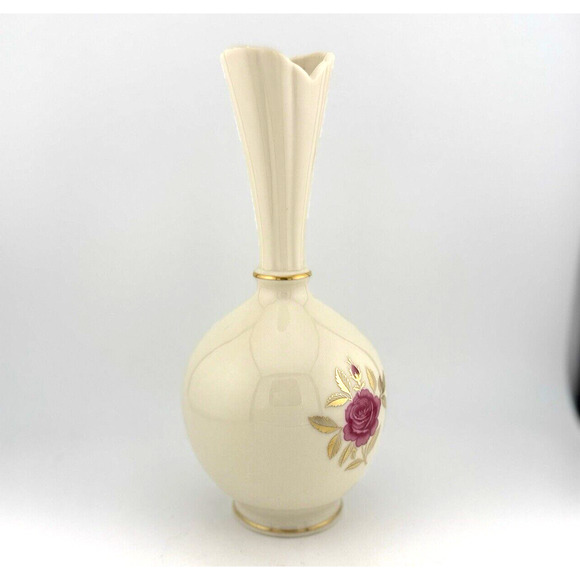VTG Lenox Roselyn Rhodora Porcelain Bud Vase Pink Rose 24K Gold USA - Picture 2 of 10